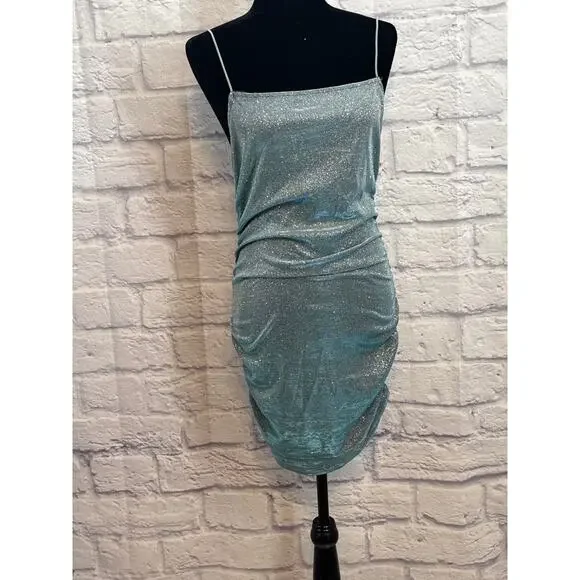 Green Sprakly glitter Bodycon  Party dress Rouched Medium - Picture 4 of 8